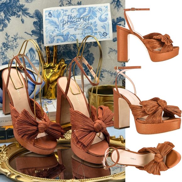 LOEFFLER RANDALL 🧿 NWOB Natalia Terracotta Organza Platform Sandals, Sz 7 - Picture 1 of 16